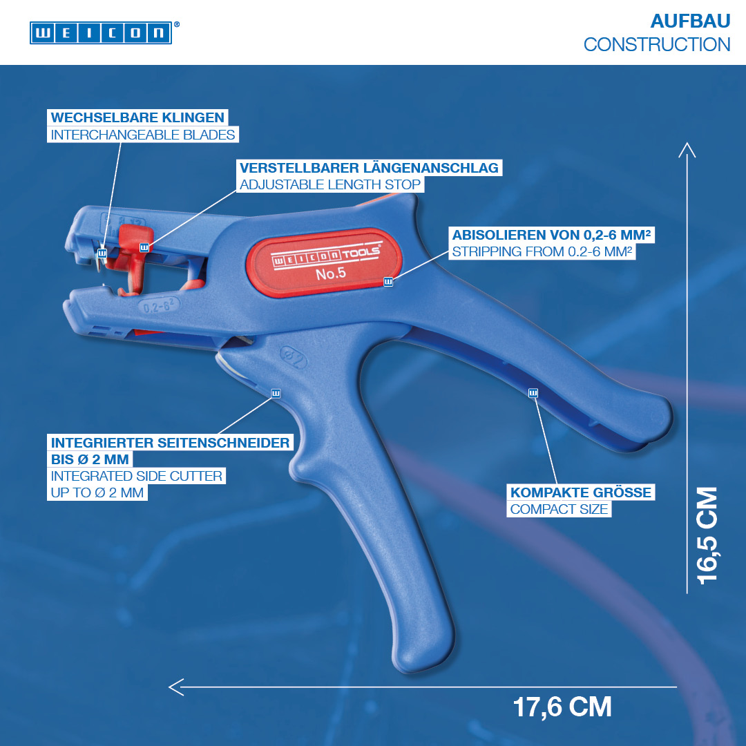 Wire Stripper No. 5 | for all common stranded and solid conductors, working range 0,2 - 6,0 mm²
