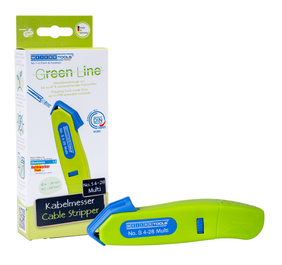 Cable Stripper No. S 4 - 28 Multi Green Line | Stripping tools made from up to 97% renewable raw materials I with integrated stripping function I working range 4 - 28 mm Ø