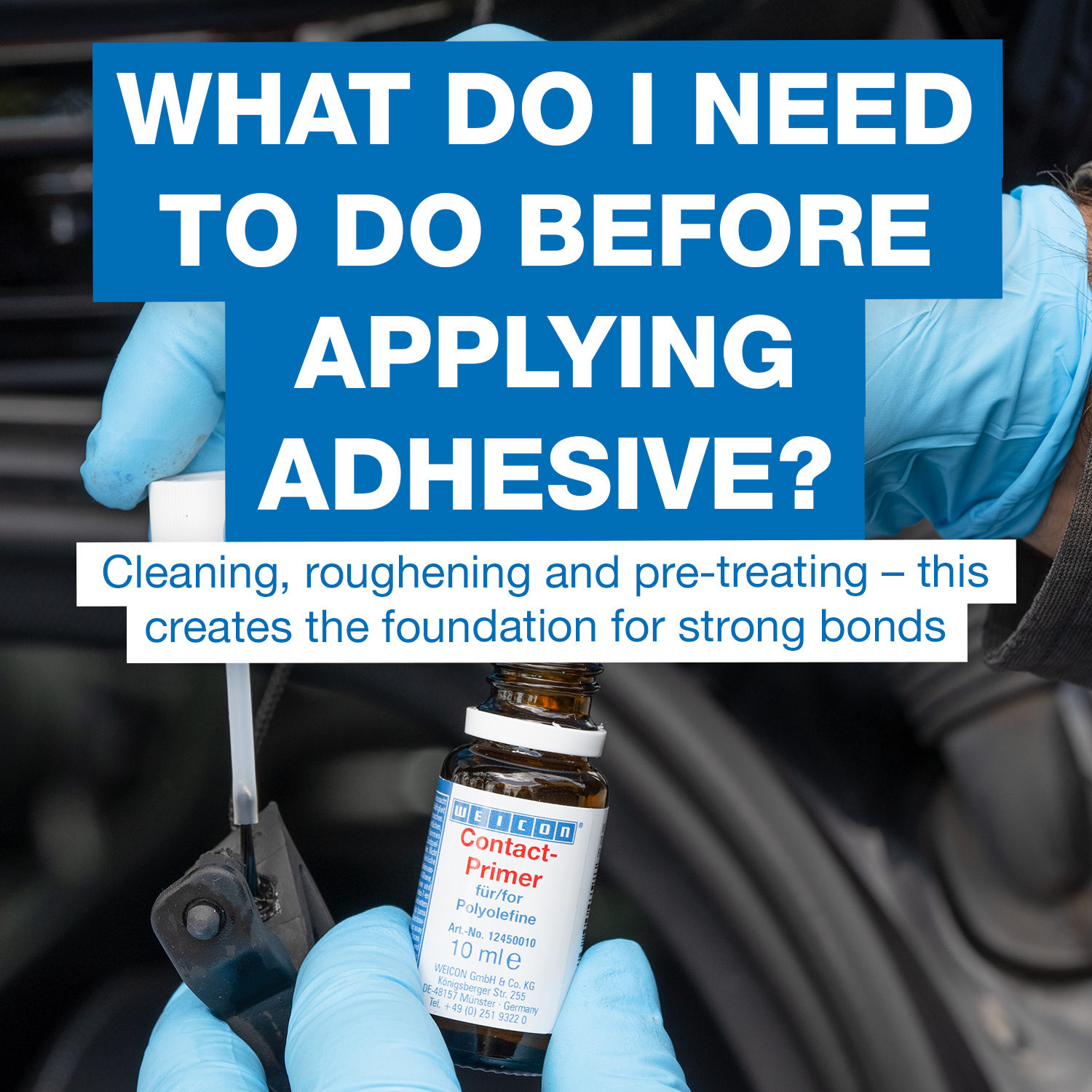adhesive, primer, bottle, liquid, gloves