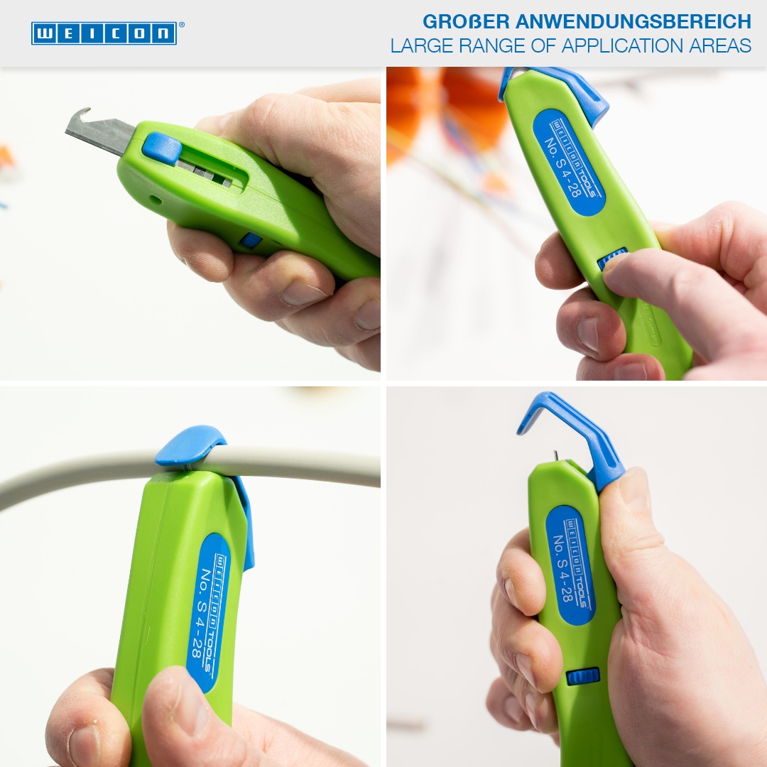 Cable Stripper No. S 4 - 28 Green Line | Stripping tools made from up to 97% renewable raw materials I with retractable hook blade I working range 4 - 28 mm Ø