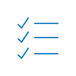 checklist, three items, blue ticks, check marks, lines